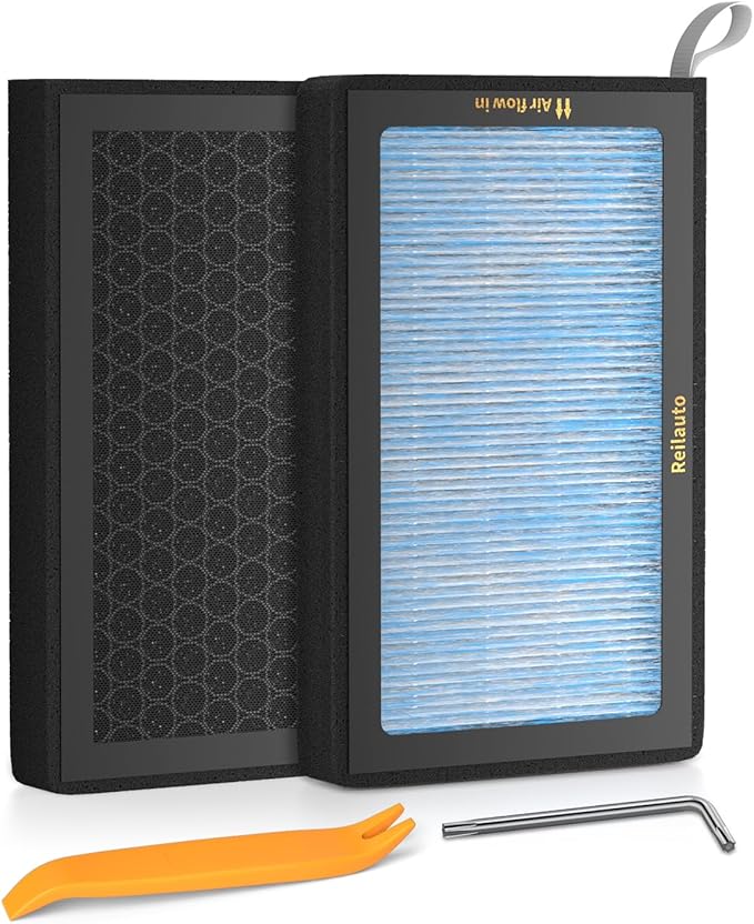 Tesla Model 3 Model Y Cabin Air Filter, 2 Pack H13 HEPA Filter with Premium Activated Carbon, 4-Stage Filtrtion Structure (2016-2025)