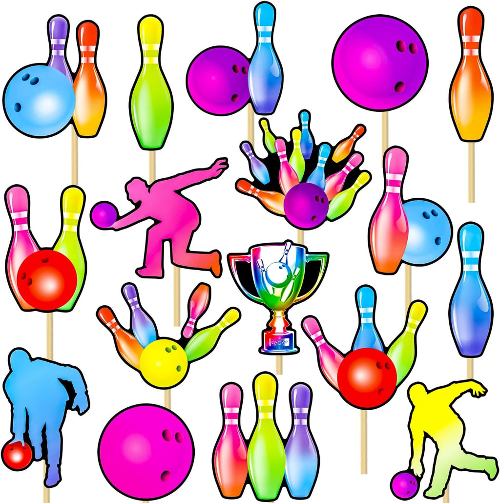 Bowling Centerpiece Sticks 21PCS Bowling Party Table Centerpieces Colorful Neon Bowling Theme Birthday Party Supplies Sport Bowling Ball Table Decorations for Strike Up Baby Shower Decor