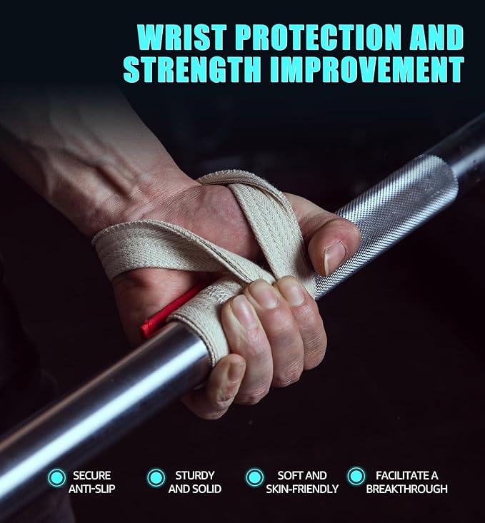 HiRui Cotton Lifting Wrist Straps (Pair) for Weightlifting Powerlifting Bodybuilding Strength Training | Wrist Support Wraps for Enhanced Grip & Stability - Soft & Durable, 13 inch Fits All-FlexoryFit