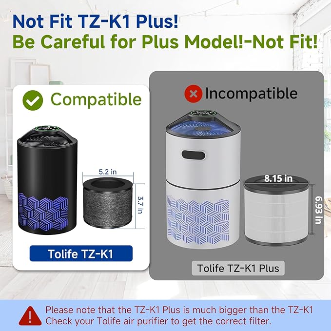 TZ-K1 Replacement Filter Compatible with ToLife TZ-K1 Filter, with FreAire KN6391, with Aroeve MK01 MK06 MG01JH Filter, 3-in-1 H13 HEPA Filter 360° Rotating, Activated Carbon and Pre-filter, 2 Pack