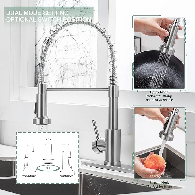 WEWE Kitchen Faucets, Brushed Nickel Kitchen Faucet - Image 3
