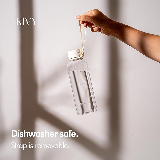 KIVY Slim Water Bottle 22oz [Lightweight & Shatterproof] - Small Drinking Waterbottle - Clear Water Bottle Without Straw for School, Sport & Travel - Transparent Bottle Dishwasher Safe, BPA Free-FlexoryFit