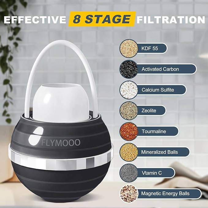 Bath Water Filter for Tub Faucet - 8 Stages Bathtub Water Filter Reduces Contaminants for Softer, Smoother Skin - 2,500 Gallons of Filtration, BPA Free (Black)