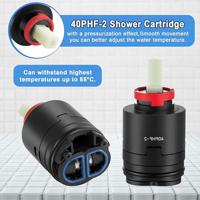 40PHF-2 40mm Pressure Balance Cartridge, Shower Cartridge Replacement, Faucet Cartridge Replacement for Tub/Shower Faucet Valve (with Distributor) Height 3.1 in (79 mm) Width 1.57 in (40 mm)