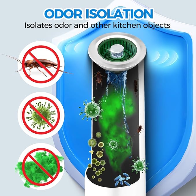 Upgraded 3in1 Kitchen Sink Drain Strainer & Sink Stopper, Stainless Steel Kitchen Drain Plug & Cover with Anti-Clogging Basket Strainer, Fit US Standard 3-1/2'' Sink Drain Hole, OliveGreen