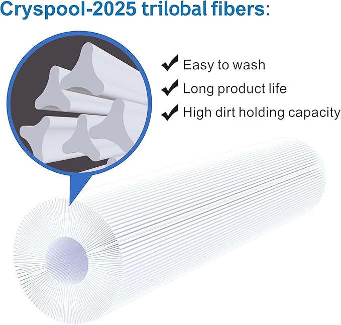 Cryspool® 06046 Filter Compatible with J-300, J400, 6CH-960, FC-2800, PJW60TL-F2S, Premium, Closed Handle(Not Removable Tops), 60 Sq. Ft Spa Filter Cartridge, 2 Pack
