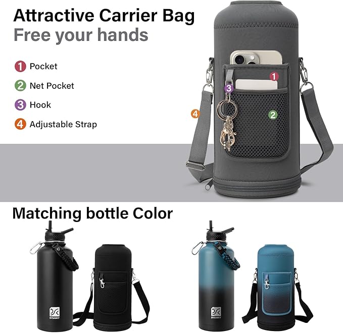 Insulated Water Bottle | Thickened Stainless Steel for Gym and Hiking with Straw, Carrier Bag, Handle Strap | BPA-Free 87 oz-FlexoryFit
