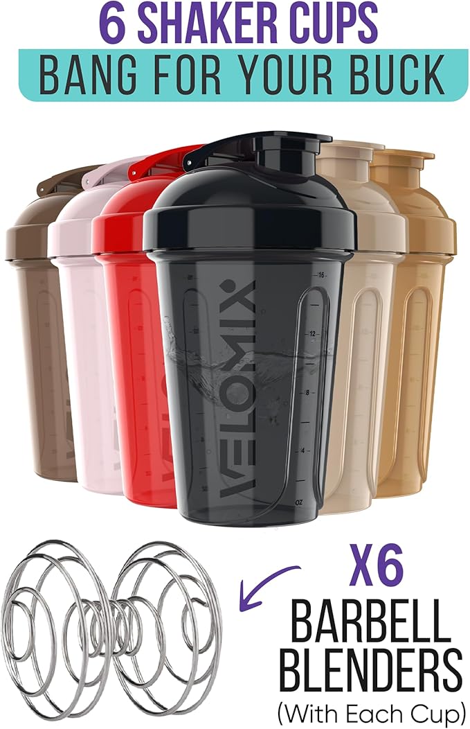 '-6 PACK- 20 OZ Protein Shaker Bottles for Protein Mixes, Shaker Cups for Protein Shakes, Small Shaker Bottle Pack, Shaker Cup, Shakers for protein Shakes (Midnight Clay - 6 Pack)-FlexoryFit