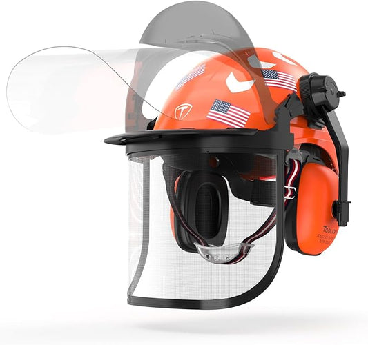 TOOLIOM Chainsaw Helmet with Face Shield and Ear Muffs, Forestry Safety Helmet, ANSI Z89.1 Certified Arborist Helmet, Chainsaw Safety Equipment