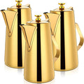 Honeydak 3 Pcs Stainless Steel Pitcher with Lid 1.5 Liter Stainless Steel Kettle Metal Cold Water Pitcher Large Capacity Tea Kettle Jug Beverage Dispenser Handle for Home Restaurant(Gold)