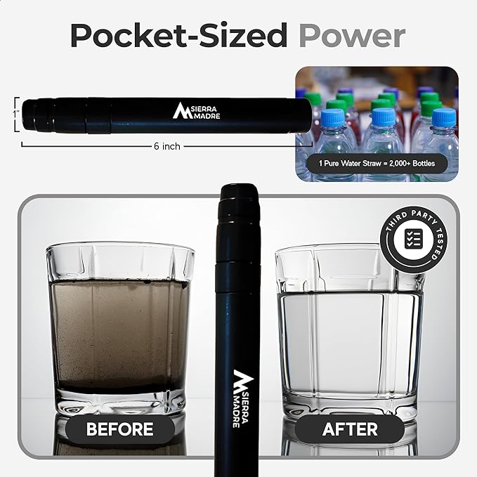 Sierra Madre Pure Water Straw – 264 Gallon Water Filter Purification for Backpacking, Camping, Hiking, Travel - Perfect for Preparedness Survival Gear & Supplies - Portable & Lightweight (Pack 1)