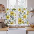 Yellow Daisy Kitchen Curtains, Farmhouse Country Flower Leaf Plant Wood Grain by Unknown