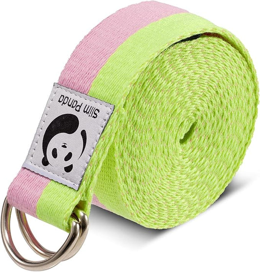 Slim Panda Yoga Strap for Stretching,Cotton Yoga Strap with Adjustable D-Ring Buckle,Non-Elastic Yoga Belt for Pilates,Gym Workouts,Physical Therapy,Improve Flexibility-FlexoryFit