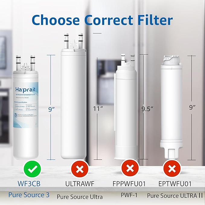 WF3CB Water Filter Replacement, HP006 Compatible with Frigidaire WF3CB, Pure Source 3, WF425, 706465, 242069601, 242086201, 242017800, Height 9 inches, 4 Count