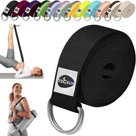 TECEUM Yoga Strap & Mat Strap – 2 IN 1 – Cotton – 6 ft 8 ft 10 ft (30+ colors) – Adjustable Non-Slip Belt for Yoga, Pilates, Stretching, Physical Therapy, Fitness & Home Workout – For Carrying Mats-FlexoryFit
