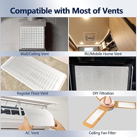 Air Vent Filter 20x100 Inch,Cut to Size Air Filter Material (60+ Filters), Electrostatic Triple Vent Filters for Floor, Ceiling, HVAC & RV Vents, Includes 48 Adhesive Hook Tape