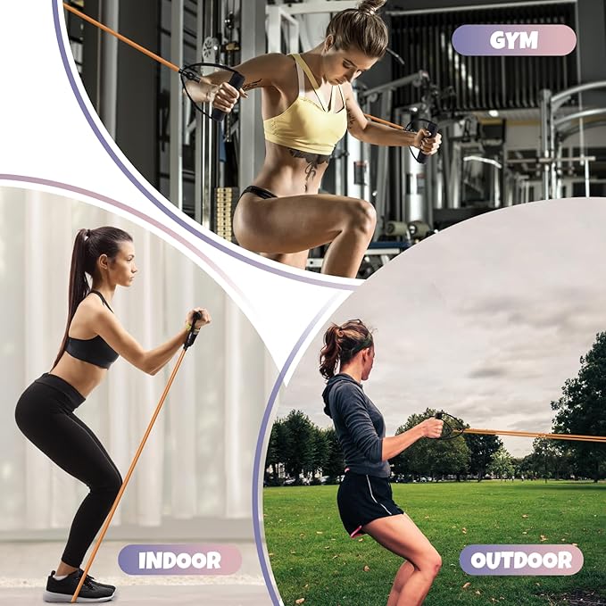 RitFit Single Resistance Exercise Band with Comfortable Handles - Ideal for Physical Therapy, Strength Training, Muscle Toning - Door Anchor and Starter Guide Included-FlexoryFit