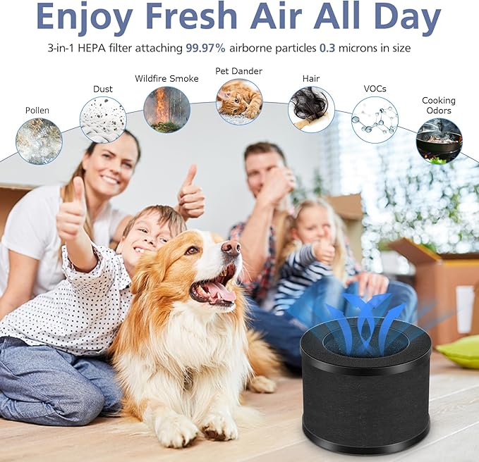 2 Pack TZ-K1 HEPA Replacement Filter Compatible with FreAire KN6391, Compatible with ToLife TZ-K1, Compatible with MK-01 MK-06, MJ012H, 3-in-1 HEPA Filter Replacement for Smoke Pollen, Black