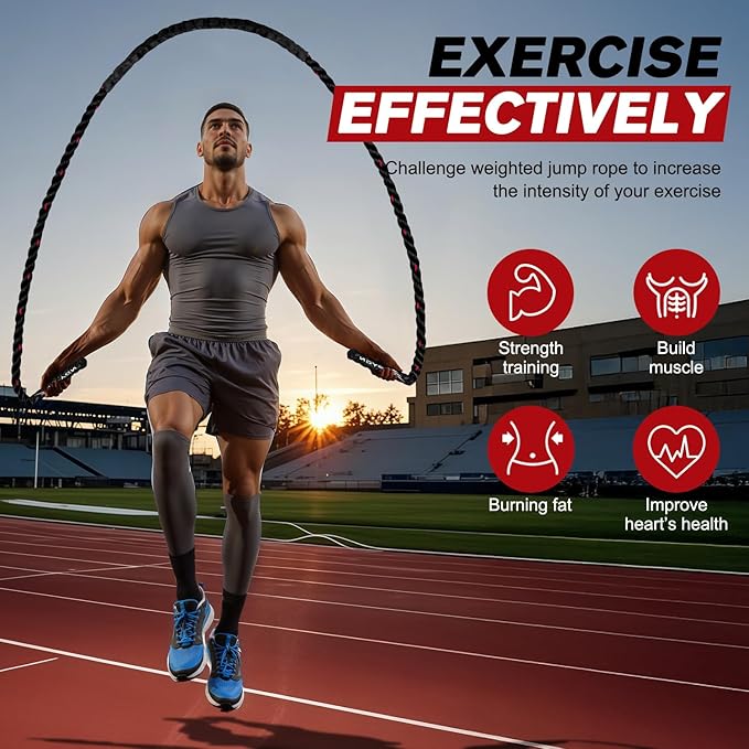 HPYGN Jump Rope, Weighted Jump Rope for Men women, 2.8lb 3.8lb 5lb Heavy Skipping Rope for Exercise, Adult Jumpropes for Home Workout, Improve Strength and Building Muscle,Total Body Workout Equipment-FlexoryFit