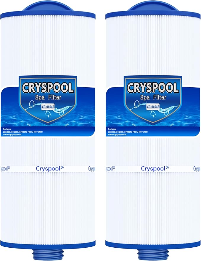Cryspool® 06046 Filter Compatible with J-300, J400, 6CH-960, FC-2800, PJW60TL-F2S, Premium, Closed Handle(Not Removable Tops), 60 Sq. Ft Spa Filter Cartridge, 2 Pack