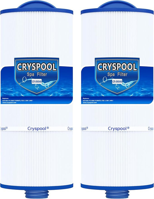 Cryspool® 06046 Filter Compatible with J-300, J400, 6CH-960, FC-2800, PJW60TL-F2S, Premium, Closed Handle(Not Removable Tops), 60 Sq. Ft Spa Filter Cartridge, 2 Pack