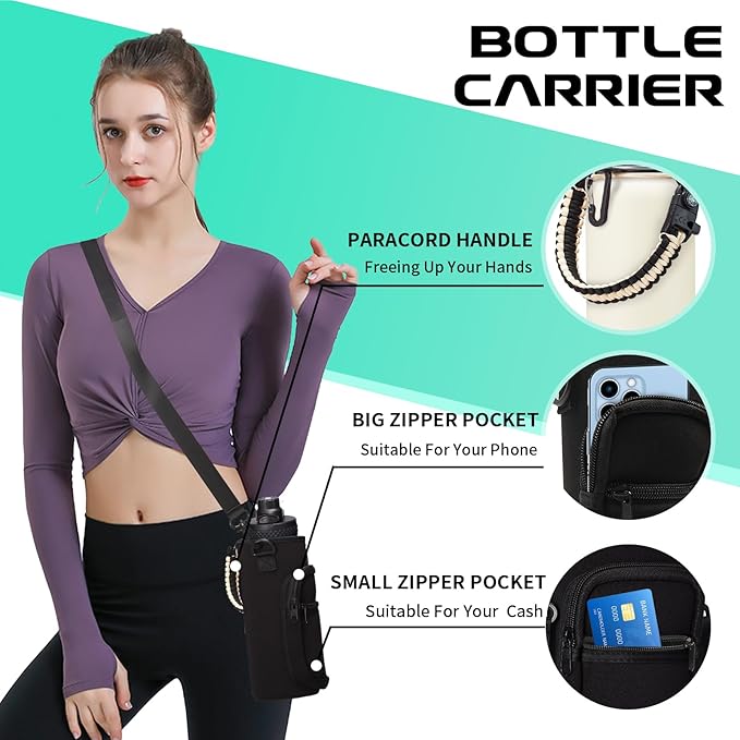 Insulated Water Bottle - 32oz 40oz 64oz Water Bottles with Straw & Spout Lids, Carrier Bag, Paracord Handle and Flask Boot, Reusable Stainless Steel Water Bottle, Metal Canteen Mug for Work-FlexoryFit