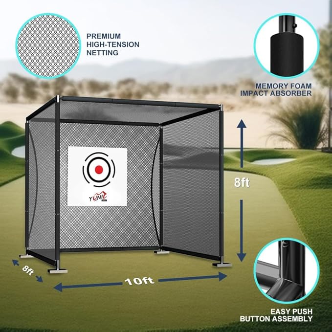 YUNIC Golf Driving Cage with Metal Frame - Choose Standard Hitting Target or Simulator Impact Screen
