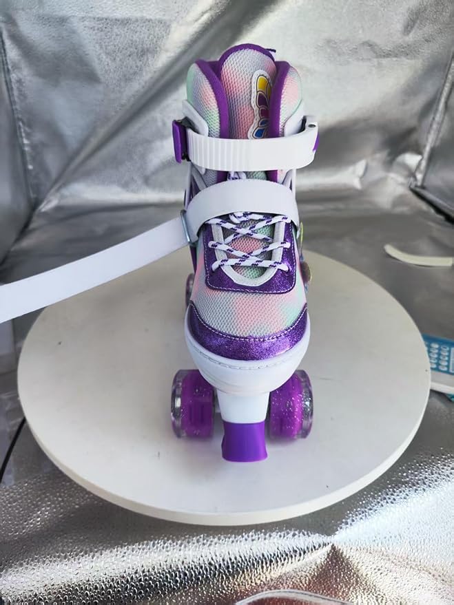 Kids Roller Skates for Girls-Outdoor 4 Size Adjustable Butterfly Quad Rollerskates for Indoor Ages 3-12 Years Beginners Children's Birthday Gift with Light Up Wheels patines para niñas Indoor-FlexoryFit