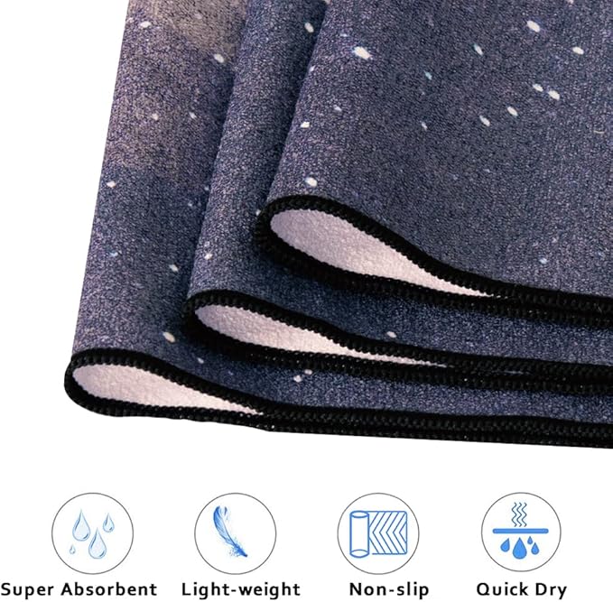 QiyI Yoga Mat Towel with Corner Pockets, Non Slip Sweat Absorbent Hot Yoga Towels, Soft Yoga Blankets with Travel Bag, Skidless Mat Cover for Workout, Gym, Fitness - 74"x26", Moon Cycle-FlexoryFit