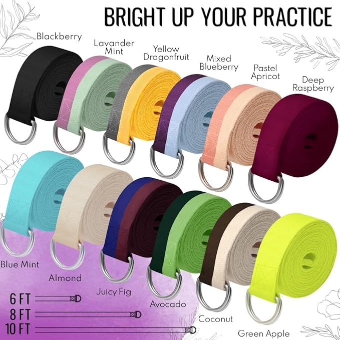 TECEUM Yoga Strap & Mat Strap – 2 IN 1 – Cotton – 6 ft 8 ft 10 ft (30+ colors) – Adjustable Non-Slip Belt for Yoga, Pilates, Stretching, Physical Therapy, Fitness & Home Workout – For Carrying Mats-FlexoryFit