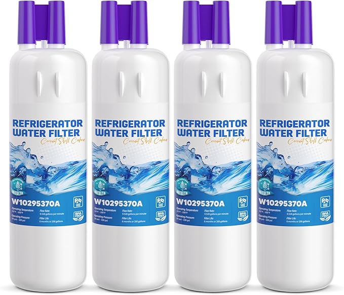 W10295370A Water Filter Replacement, Compatible with EDR1RXD1 Water Filter, Everydrop Filter 1, WHR1RXD1, W102953 70A, 9081, 46-9081, W10295370, EDR1RXD1B, P8RFWB2L, 4 Pack