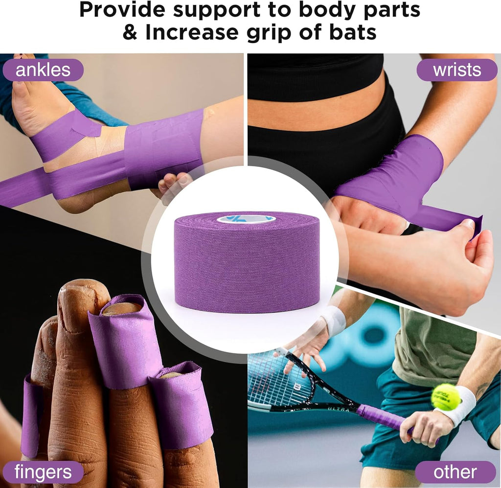 OK TAPE 4 Rolls Athletic Tape, Sports Tape for Injuries, Rigid, Easy Tear Medical Tape, Wrist Tape, No Sticky Residue | Secure Ankle, Finger, Knee- 1.5inch x 15yards (Purple)