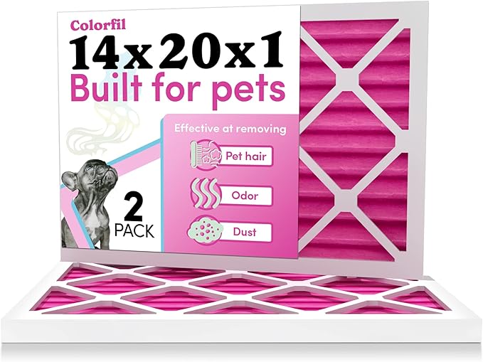 Colorfil 14x20x1 Air Filter (2-Pack) | Made in the USA | Color Changing | Remove Cat and Dog Odor | MERV 8 for Pet Hair Dander and Dust | 13.5"x19.5"x0.75" Exact Size