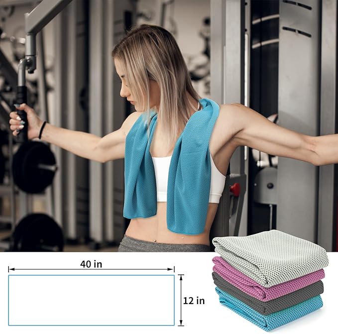 YESLIFE 4 Pack Cooling Towel 40"x12", Gym Towels for Men and Women, Soft Breathable Workout Towels for Yoga, Running, Sport, & More (Blue, Grey, Purple, Black)-FlexoryFit