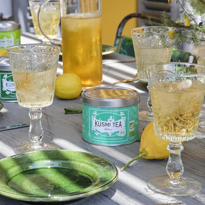 Kusmi Tea - Detox - Organic Blend of Green Tea, Mate & Lemon - Lemongrass, Rose Hip and Lemon Flavours - Enjoy Hot or Iced - Loose Leaf Tea - Tin Box of 3.5 oz - Quantity for about 50 cups-FlexoryFit