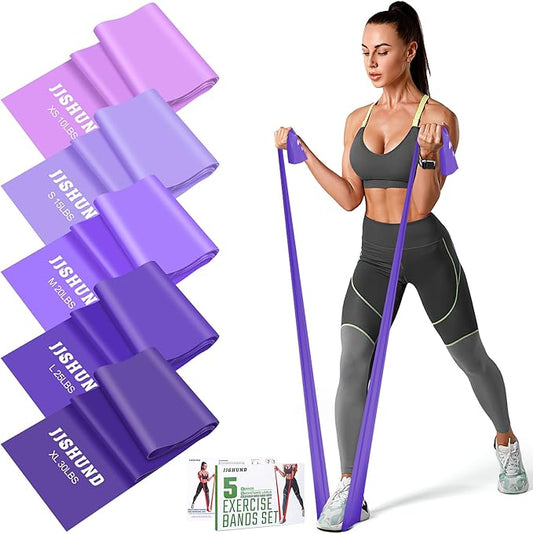 5 Pcs Resistance Bands, Professional Exercise Bands Elastic Stretch Bands for Fitness Yoga Pilates Stretching Strength Training, Workout Bands for Women and Men Home Gym-FlexoryFit