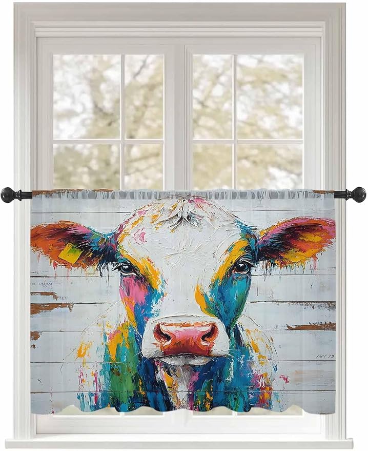 Sheer Curtains 45 Inch Length, Farmhouse Oil Painting Semi Sheer Curtains Light by Unknown