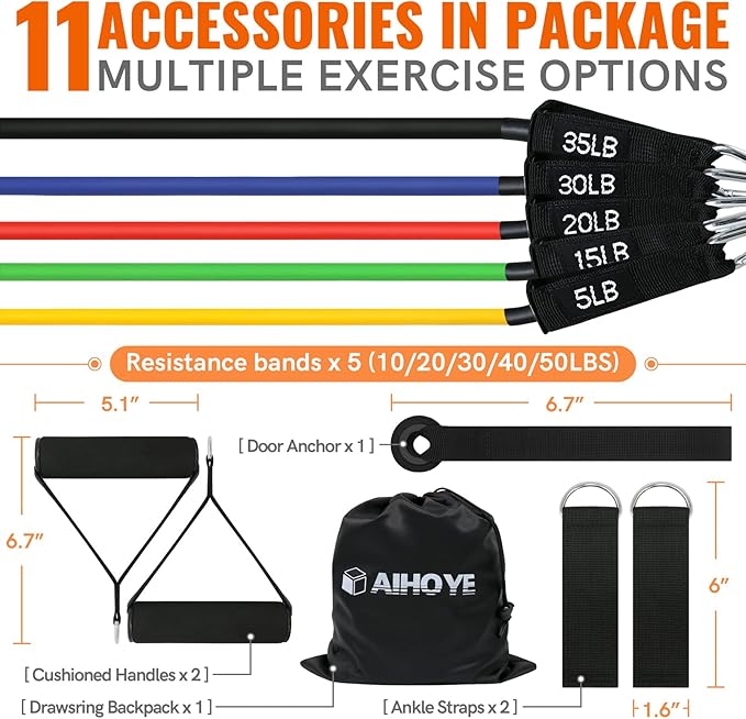 Aihoye Resistance Bands for Working Out, Exercise Bands with Handles, Stretch Bands for Exercise, Workout Bands with Door Anchors for Physical Therapy & Strength Training-FlexoryFit