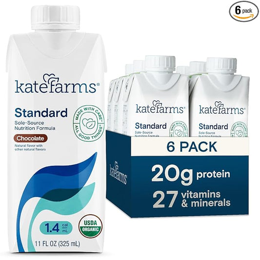 KATE FARMS Organic 1.4 High Calorie Nutrition Shake, Chocolate, 20g Protein, 27 Vitamins and Minerals, Meal Replacement, 11 oz (6 Pack)-FlexoryFit