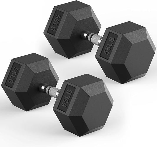 Hex Dumbbell 40-125 lb, Rubber Encased Exercise & Fitness Dumbbells, Hand Weight for Strength Training-FlexoryFit