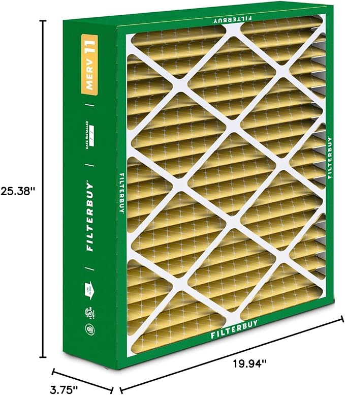 Filterbuy 20x25.25x3.5 Air Filter MERV 11 (MPR 1200) Allergen Defense Replacement (3-Pack), Pleated HVAC AC Furnace Filters for Aprilaire Space-Gard 102/2120 (Actual Size: 19.94 x 25.38 x 3.75)