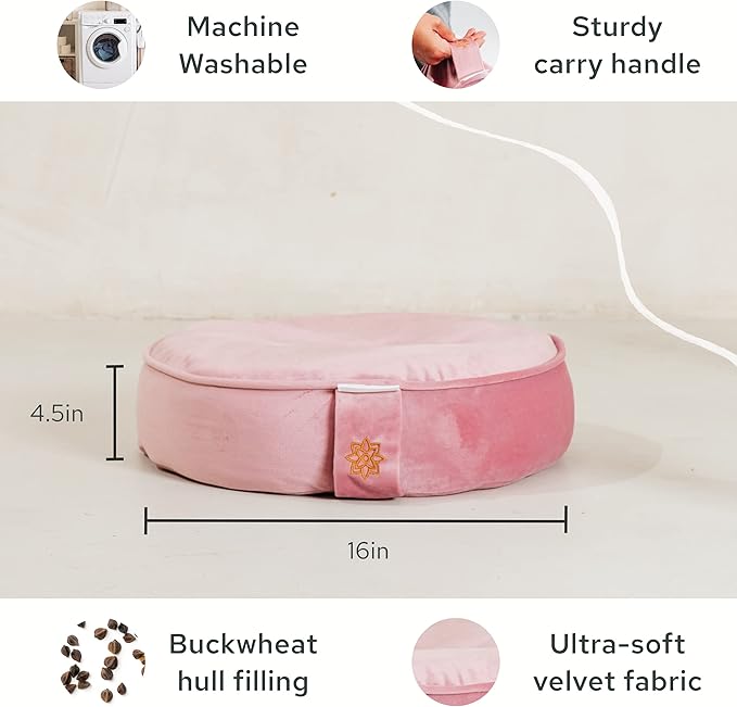 Mindful and Modern Velvet Meditation Cushion - Luxury Zafu Floor Pillow for Yoga - Large Buckwheat Meditation Pillow with Luxe Removable Cover in Six Colors-FlexoryFit