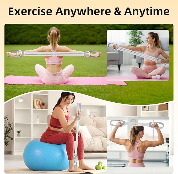 Figure 8 Fitness Resistance Bands with Handles, 20-60lb Adjustable Elastic Excercise Band, Non-Slip Fabric Silicone Bands for Strength Stretch Flexibility Training Arms Back Shoulder Chest Legs-FlexoryFit