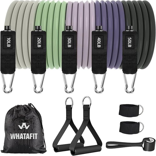 WHATAFIT Resistance Bands, Exercise Bands，Resistance Bands for Working Out, Work Out Bands with Handles for Men and Women Fitness, Strength Training Home Gym Equipment-FlexoryFit