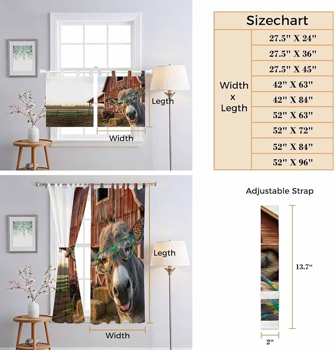 Farm Donkeys Bathroom Curtains 63 Inch Length, Window Curtains Tab Top - Image 8