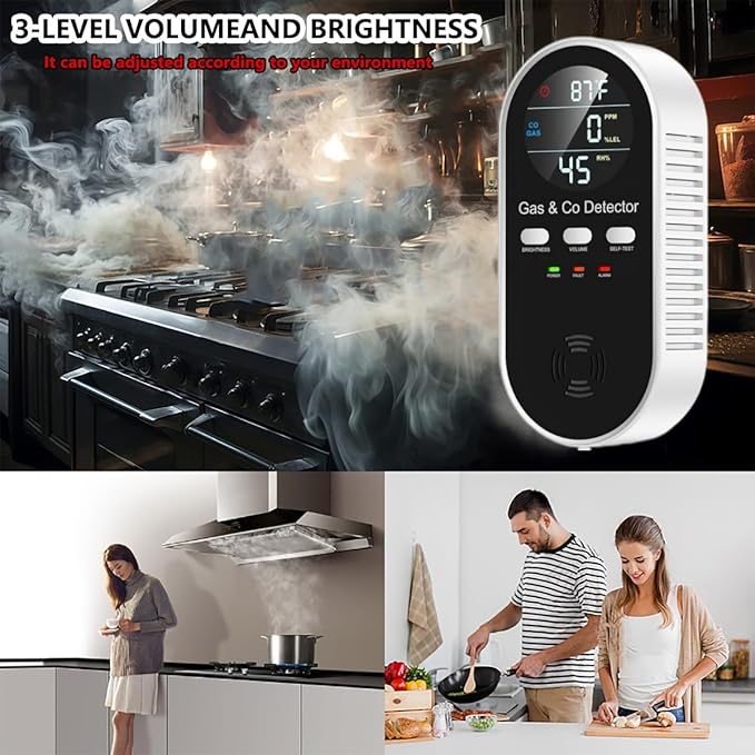 5 in 1 Carbon Monoxide Detector & Natural Gas Detector with Temperature Humidity Display，Battery Backup for Plug-in Co Detector and Combination Gas Suitable for Home/Hotel/Travel - 2Pcs