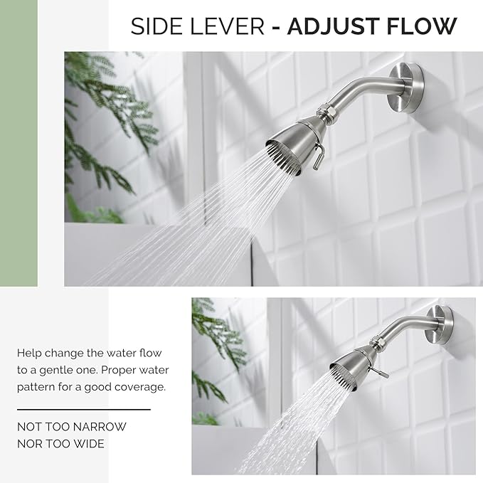 Angle Simple Shower Head, Brass High Flow Shower Sprayer Head, Adjustable Angle and Water Flow, G 1/2, Brushed Nickel
