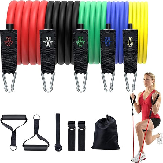 Resistance Bands, Simmgud Exercise Bands Set with Handles, Work Out Bands with Door Anchor, Ankle Straps for Strength Training, Physical Therapy, Home Gym for Men and Women, Yoga, Pilates 150 LBS-FlexoryFit