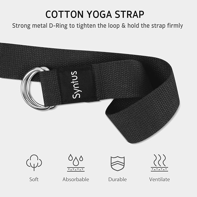 Syntus Yoga Block and Yoga Strap Set, 2 Soft Non-Slip Yoga Blocks 9×6×4 inches, 8FT Metal D-Ring Strap for Yoga, General Fitness, Pilates, Stretching and Toning-FlexoryFit