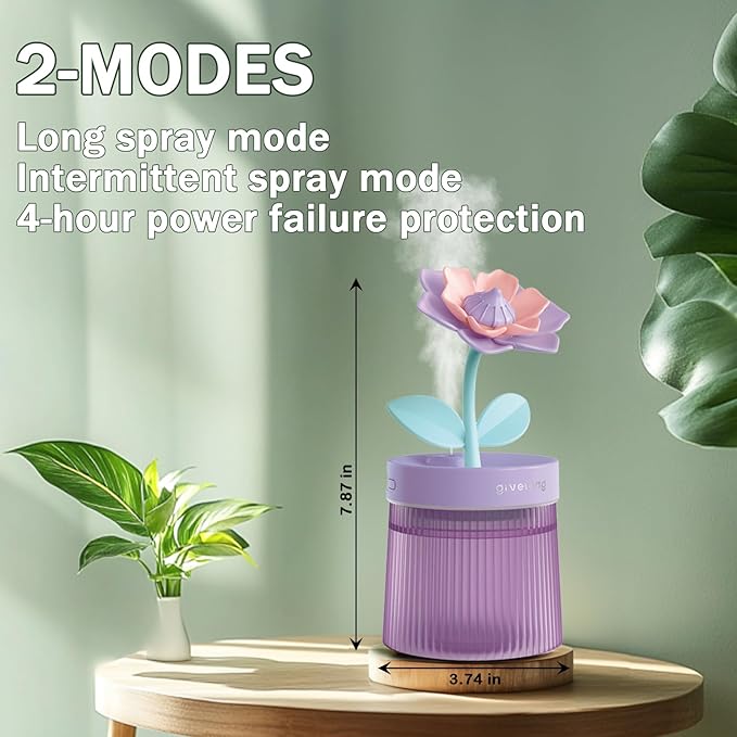 Cute Mini Humidifier 320mL Cool Mist Humidifie mute with 2 Mist Modes,for Home/Nursery/Office,Portable Mini Air Moisturizer,rechargeable mini humidifier(Gardenia purple)